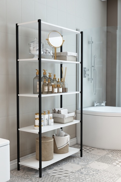 DEKOZUM SCARLET Banyo Rafı Çok Amaçlı Banyo Dolabı Dekoratif Raf BEYAZ