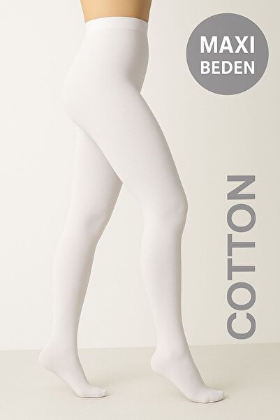 DÜVEN Large Size Micro 60 Den Maxi Cotton Matte Medium Thick White Pantyhose