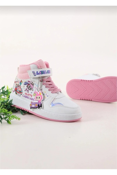 ŞAH Labulabu Pro-Star Girls' Printed Luminous High-Top Sneakers - Velcro, Non-Slip Sole