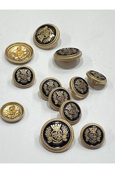 karantuhafiye Blazer Ceket Düğmesi Takımı / 4+8 set / Mat Gold / Siyah Gold