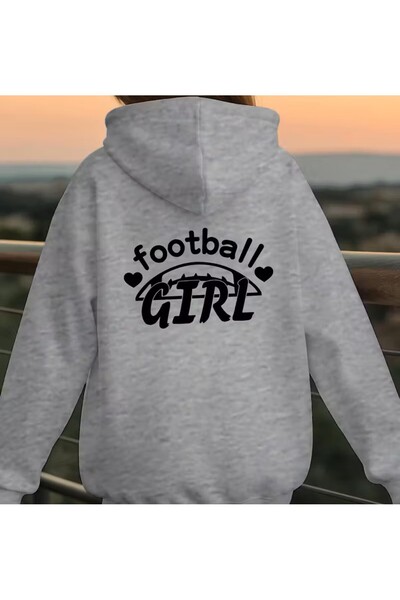 Arwen Fashion Football Girl Printed Gray Sweat Hoodie