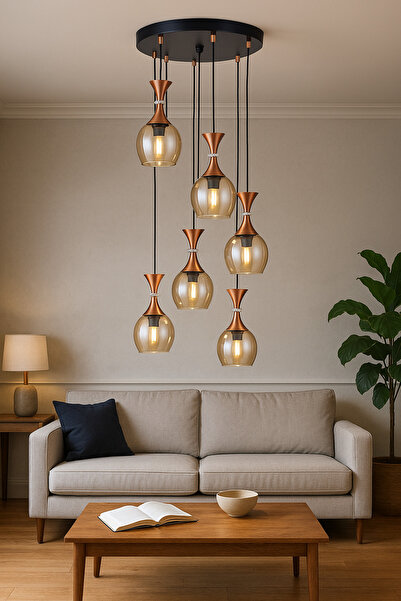 KÖSEOĞLU AYDINLATMA SİYAH SALKIM 6LI SARKIT AVİZE ( 9 W LED AMPUL HEDİYE)