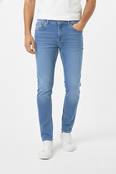 DeepSEA Men's Blue Regular Fit Stonewashed Denim Trousers Relaxed Fit Stretch Fabric Jeans Pants 2407080