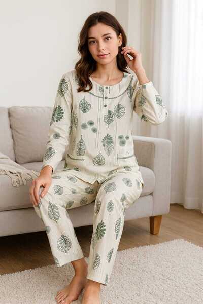 Tenra Women's Pajama Set 100% Cotton Report Fabric