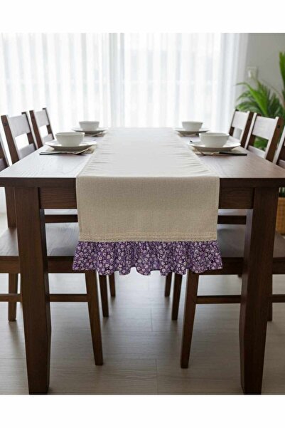 LUMIA ÇEYİZ fırfırlı çiçek desenli keten Runner 40x120