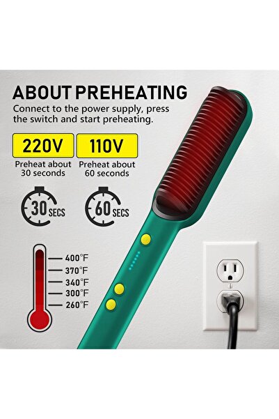 XIUWOO Hair Straightener Brush, Ionic 2-in-1, Fast Heating & 5 Temp Settings (Green)