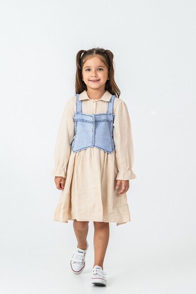 CLOUDY WEAR&DESİGN Girl's Jean Detailed Casual Dress (2-9 Years)