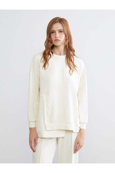 LC Waikiki Bej Bisiklet Yaka Soft Touch Kadın Spor Sweatshirt