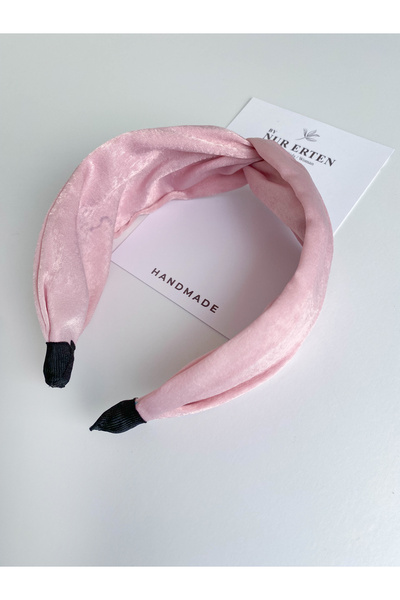 Pembe Kadife Kumaş El Yapımı Saç Tacı – Kadın ve Kız Çocuk İçin Şık ve Rahat Model
