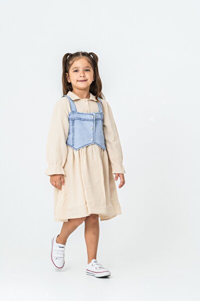 CLOUDY WEAR&DESİGN Girl's Jean Detailed Casual Dress (2-9 Years)