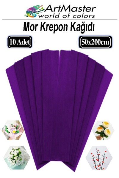 Artmaster Krapon Kağıdı Mor Renk 10 Adet 50x200 cm Grapon Kağıdı 10'lu Okul P...