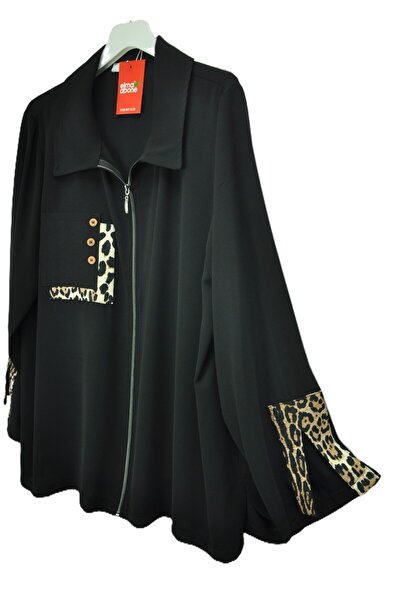 elma abone Plus Size Super Quality Zippered Leopard Detail Shirt Bluse