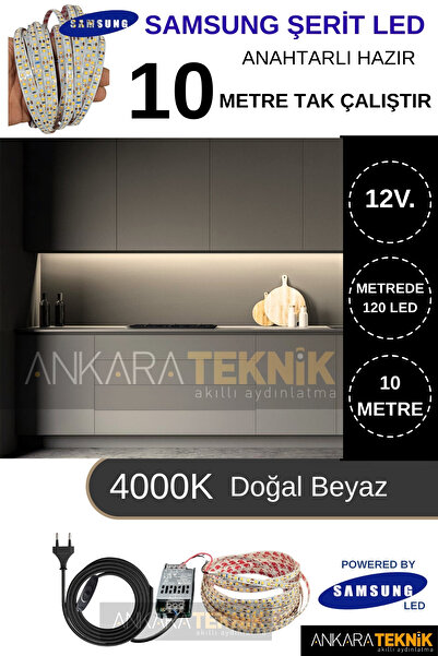 ankarateknik Samsung 12 Volt 10 Metre Mutfak Dolabı Şerit Led/ On-Off / Tak ç...