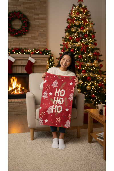 BETHA Ho Ho Ho! Written New Year Patterned Cotton Bath Towel – Patterned Design – 75X150 cm