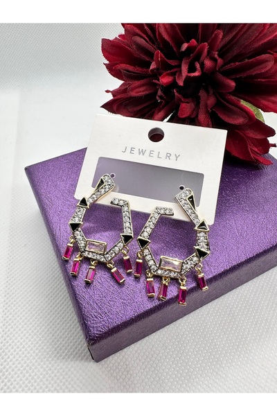 JEWELRY Zircon Stone Dangle Labyrinth Steel Earrings