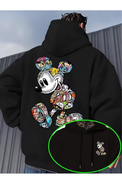 Zonsra Unisex Mickey Mouse Baskılı Kapşonlu Sweatshirt