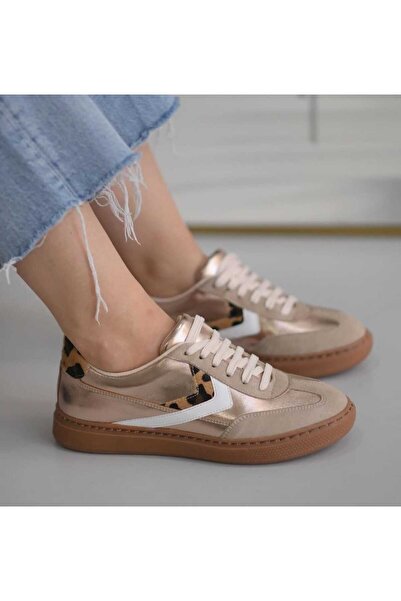 Luxenova Gold leopar beyaz detaylı sneaker spor ayakkabı ortapedik taban şık ...