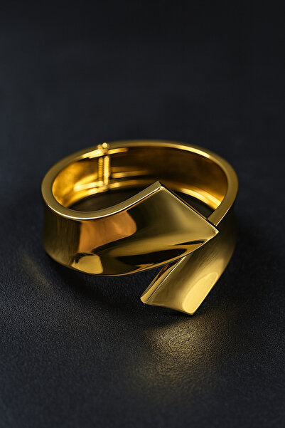 Sirena Accessories Kesme Damla Gold Kaplama Sert Bilezik-Kelepçe