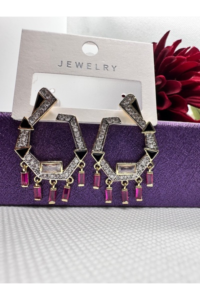 JEWELRY Zircon Stone Dangle Labyrinth Steel Earrings