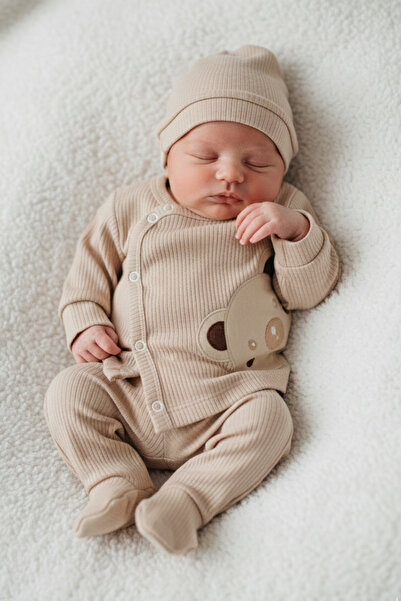 MyBerry Ayıcık Nakışlı Yenidoğan Bebek Takımı | Pamuklu 6'lı Set | Tulum Şapk...