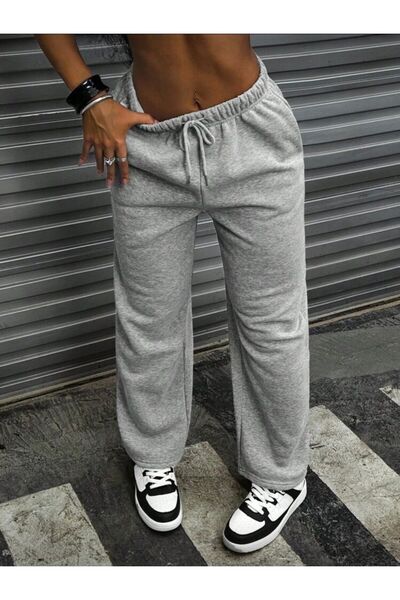 SLAW REZZ Women's Black Sweatpants High Waist Winter Fleece-Lined Stitched Hem Wide Leg Sweatpants