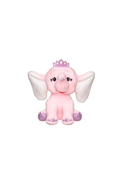 OEM Elefant de pluș roz cu urechi mari, coroană argintie cu sclipici 21 cm