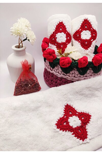 ​mayf mayf Mayf Nakışlı Örgü Sepetli 2'li Premium Mutfak Havlu Seti – Hediyel...