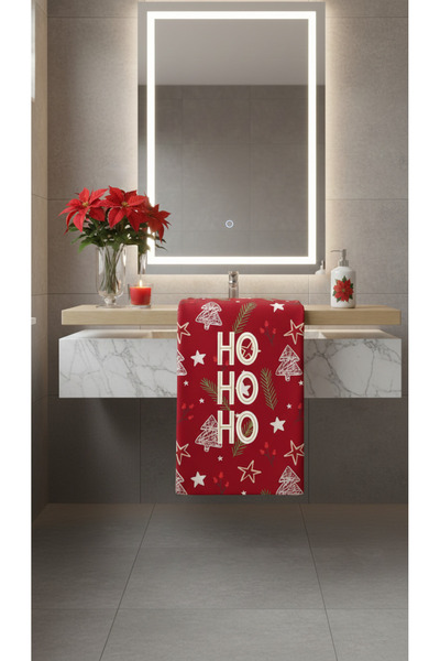 BETHA Ho Ho Ho! Written New Year Patterned Cotton Bath Towel – Patterned Design – 75X150 cm