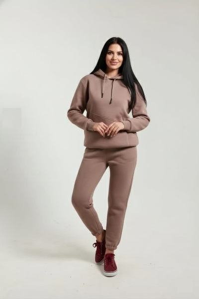 fh fashionhere Women's Soft Top and Bottom 3 Thread Brown Tracksuit Set with Side Pockets and Fleece Inside