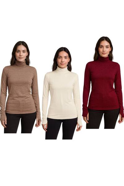 ALDAIYR 3 Pcs Round Neck Women's Long Sleeve Stretch Fabric Bodysuit with Fin...