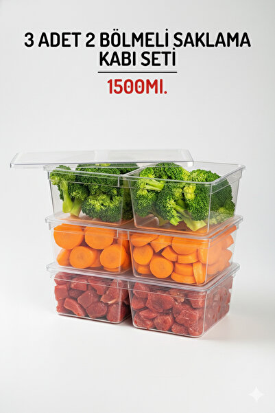 NY HOME 3 Pieces, 2 Compartments, 1.5 Liters. Storage Container Set