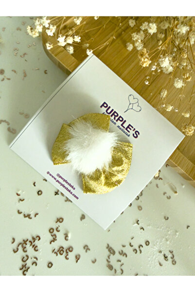 PURPLE'S BİR TUTAM MUTLULUK Gold Colored Baby Hair Clip with Fur Pompom in the Middle for Thin Hair