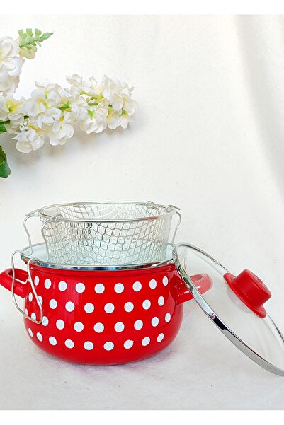 EBRULİEMAYE Red Polka Dot Enamel Roasting Pot 3 Liters Medium Size 20 cm Diameter