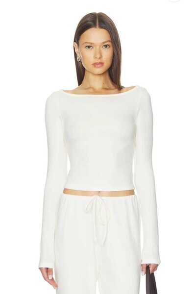 AFR CLOTHES Women's Off-White Boat Neck Double Layer Jersey Bluse
