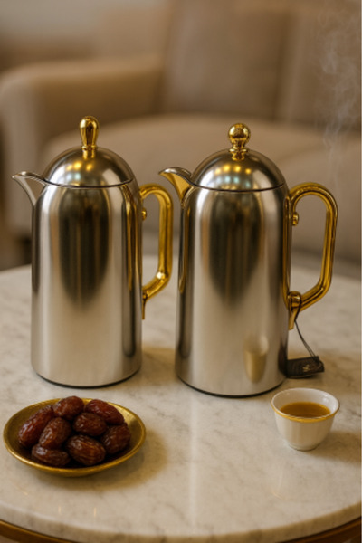 South house ترمس فضي لامع بمقبض ذهبي