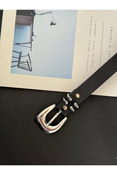 TABA BUTİK Curea de piele pentru femei cu detaliu de punte metalică