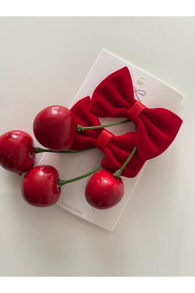 RSTM Boutique Cherry Detailed Velvet Ribbon Double Buckle Girl's School Red