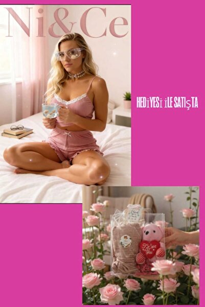 NiCe İç Giyim Set de pijamale cu dantelă și pantaloni scurți Rose Kurusu, dis...