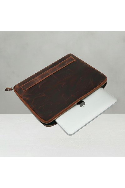 Luqa Leather Vintage Hakiki Deri Çanta 2 Kartlık 2 Cep I 14 İnç Uyumlu | El Yapımı MacBook Kılıfı