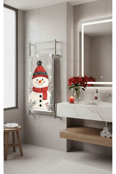 BETHA Christmas New Year Snowman Patterned Cotton Bath Towel – Patterned Design – 75X150 cm
