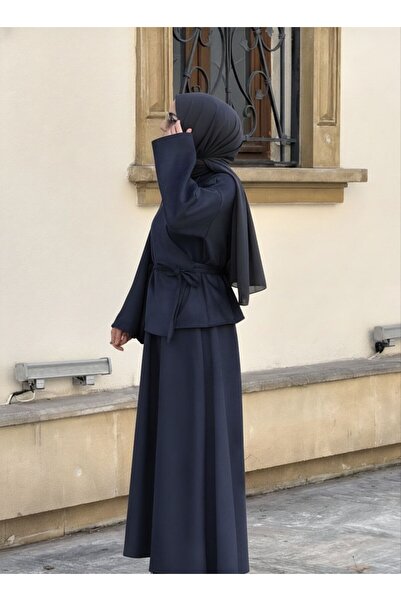 inci wears Women's Suede Skirt Suit Navy Blue