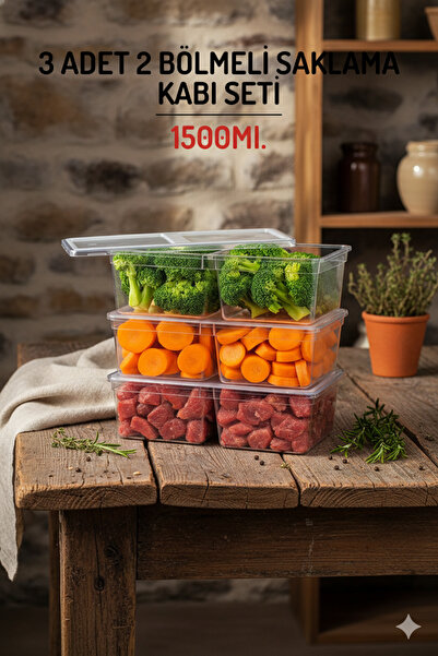 NY HOME 3 Pieces, 2 Compartments, 1.5 Liters. Storage Container Set