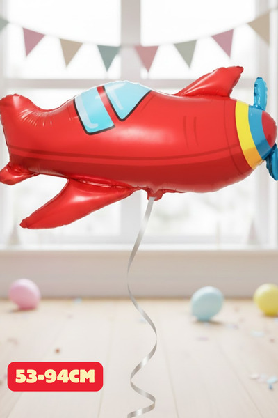 Baloncu Nene Kırmızı Uçak Folyo Balon Doğum Günü Folyo Balon Karekter Folyo Ç...