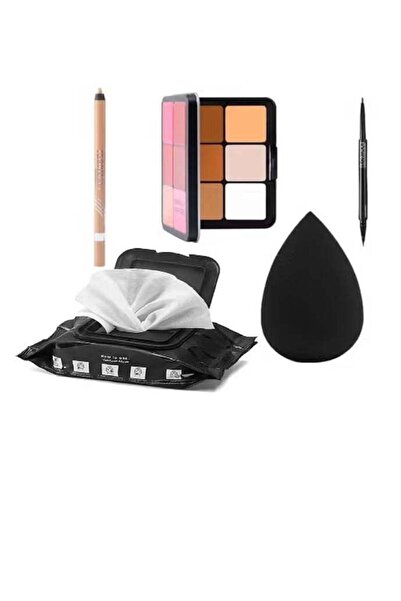 Florucci مجموعة مكياج فلوروتشي: قلم حواجب/عين بني غامق، كحل بيج، أحمر خدود، كريم تحديد، إسفنجة، مناديل