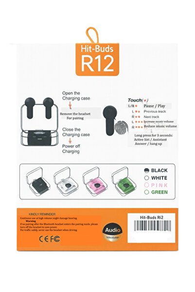 Hit Buds Hit-Buds R12 wireless headphones, Bluetooth 5.3, True Wireless, sport design, black