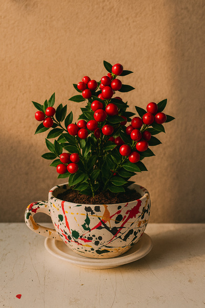 Momiko Sıçratma Boya Sanat Fincan Saksı - El Yapımı Dekoratif Beton