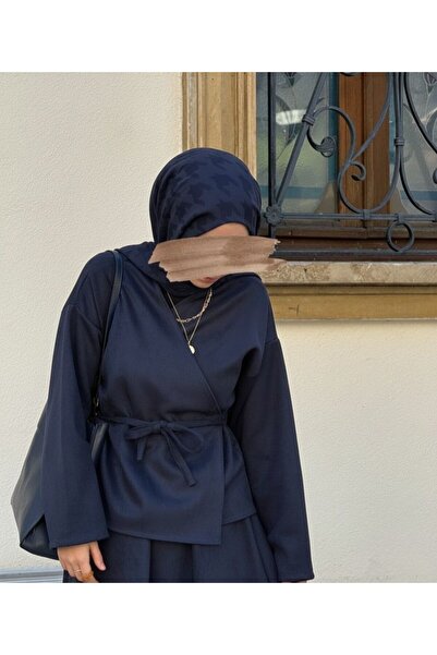 inci wears Women's Suede Skirt Suit Navy Blue