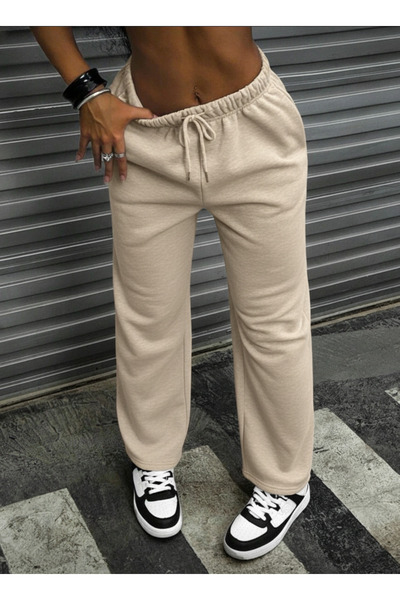 SLAW REZZ Women's Black Sweatpants High Waist Winter Fleece-Lined Stitched Hem Wide Leg Sweatpants