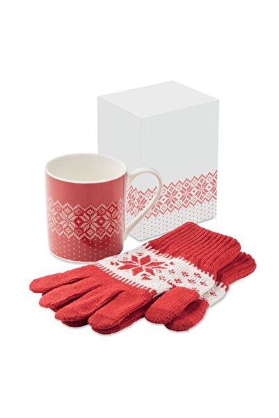 STYLUX Set cadou de iarnă MIDOCEAN, cană ceramică 300 ml, mănuși tricotate to...