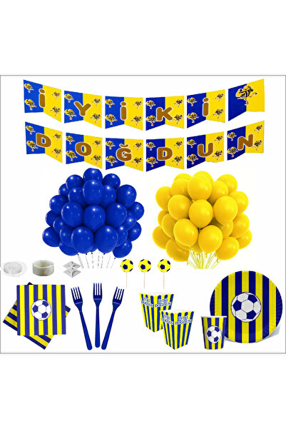 ZENVİVA Fan Yellow Navy Blue 24-Person Birthday Set